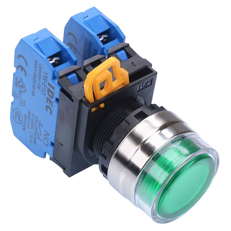YW4L-AF2E20Q0G Green 22mm Metal Bezel Maintained Shrouded Push Button Switch 2NO IP65 IDEC