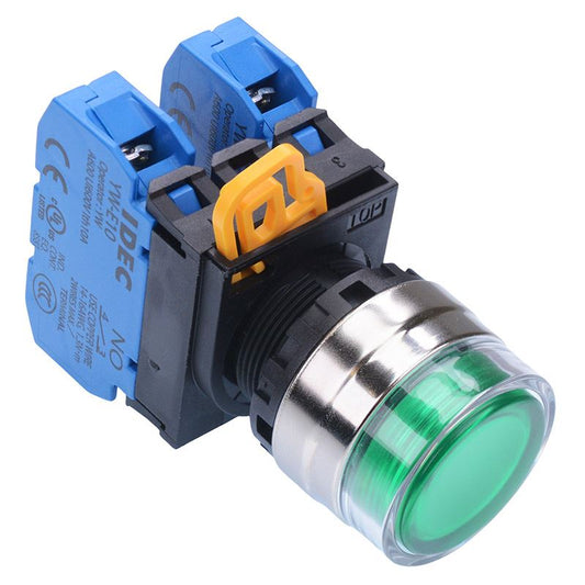 YW4L-AF2E20Q0G Green 22mm Metal Bezel Maintained Shrouded Push Button Switch 2NO IP65 IDEC