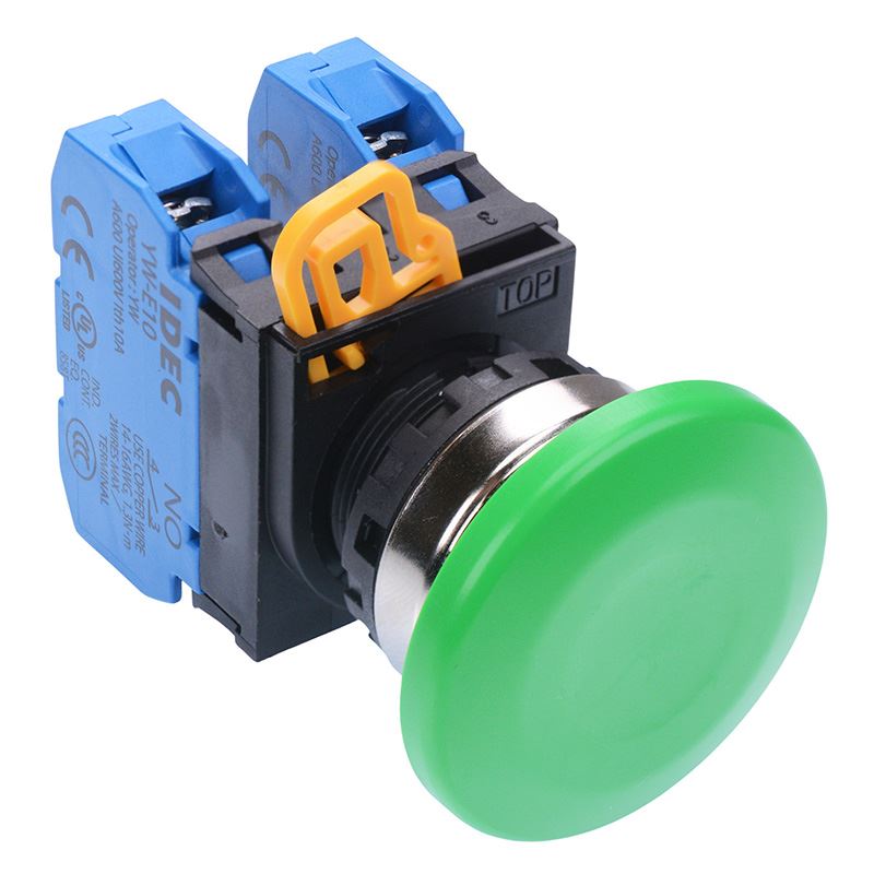 YW4B-M4E20G Green 22mm Metal Bezel Mushroom Momentary Push Button Switch 2NO IP65 IDEC