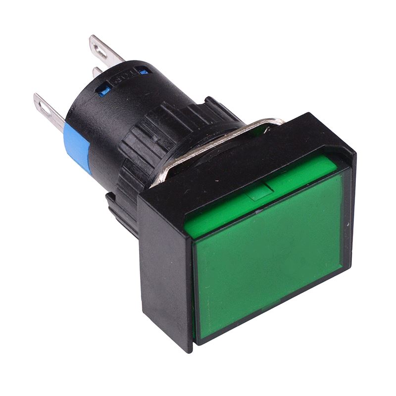 Green Rectangle Latching 16mm Push Button Switch NO/NC 12V