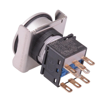 LBW6ML-M1RT64PW IDEC 24V White LED Metallic Round Momentary Flush 22mm Push Button Switch DPDT