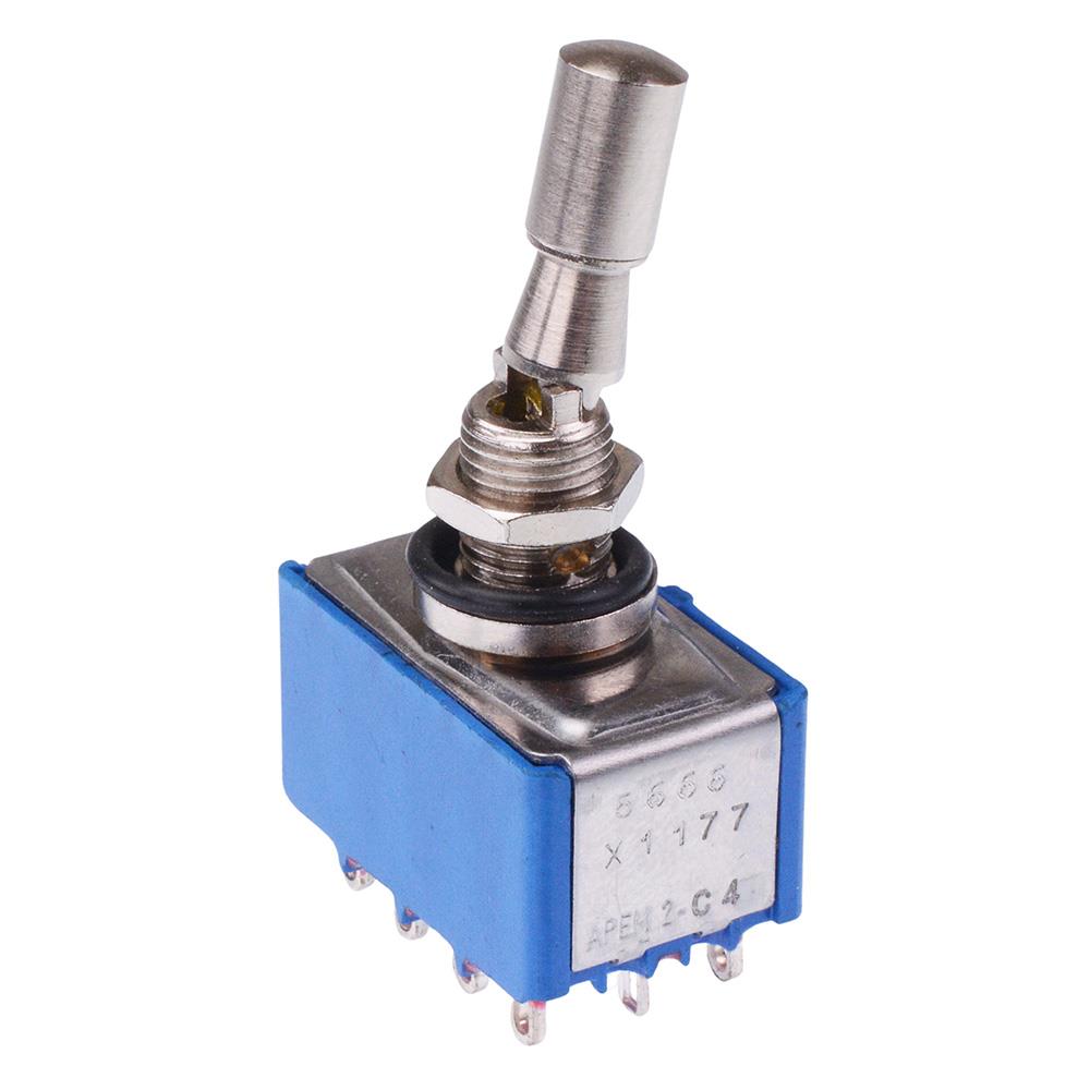 5666AB2VX1177 APEM On-On Locking 6.35mm Miniature Toggle Switch 4PDT 4A 30VDC