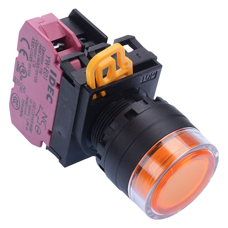 YW1L-MF2E01Q3A Amber 12V illuminated 22mm Momentary Shrouded Push Button Switch NC IP65 IDEC