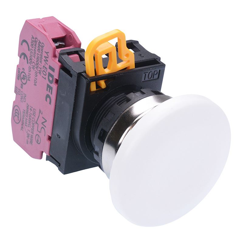 YW4B-A4E01W White 22mm Metal Bezel Mushroom Maintained Push Button Switch NC IP65 IDEC