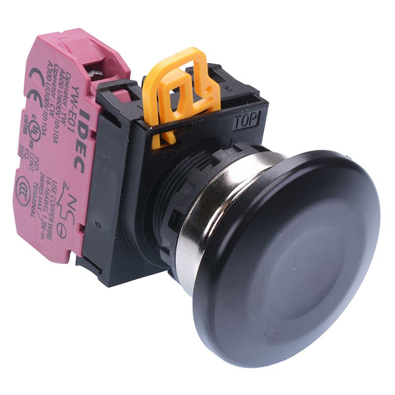 YW4B-A4E01B Black 22mm Metal Bezel Mushroom Maintained Push Button Switch NC IP65 IDEC