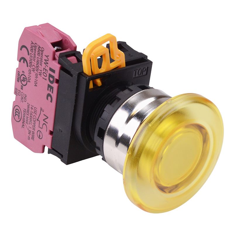 YW4L-M4E01Q0Y Yellow 22mm Metal Bezel Mushroom Momentary Push Button Switch NC IP65 IDEC