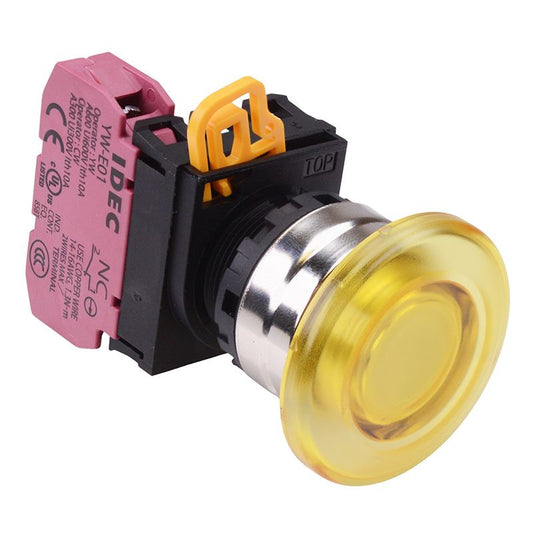 YW4L-M4E01Q0Y Yellow 22mm Metal Bezel Mushroom Momentary Push Button Switch NC IP65 IDEC