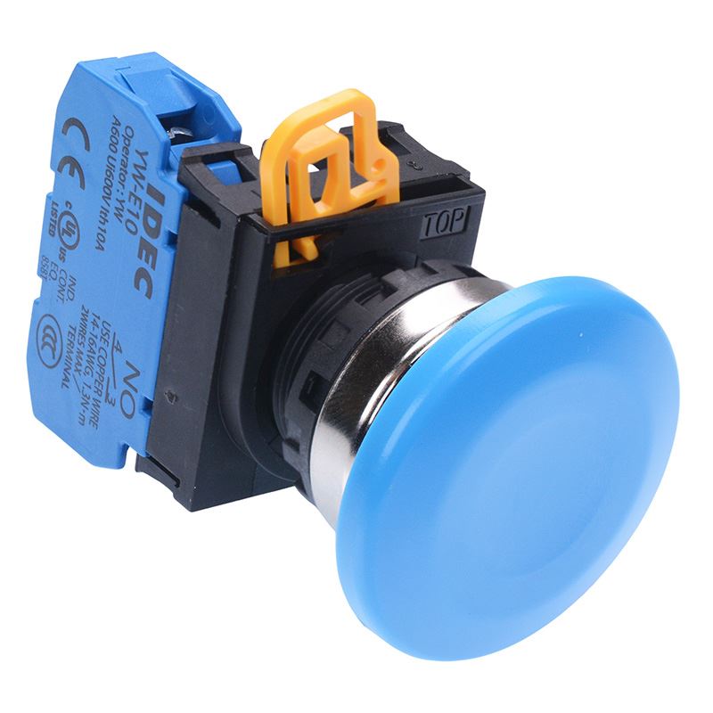 YW4B-M4E10S Blue 22mm Metal Bezel Mushroom Momentary Push Button Switch NO IP65 IDEC