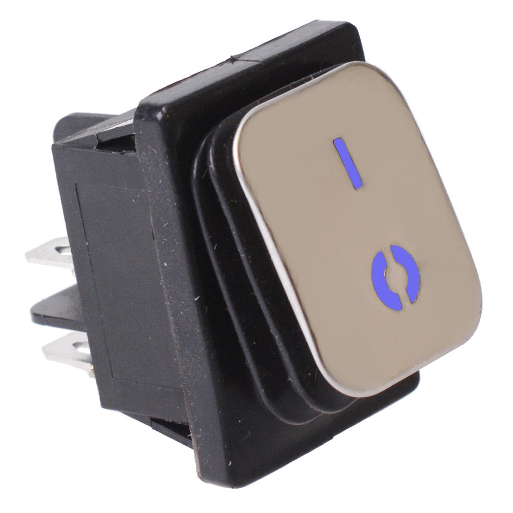 Blue illuminated 12V Stainless Steel Rectangle Rocker Switch DPST