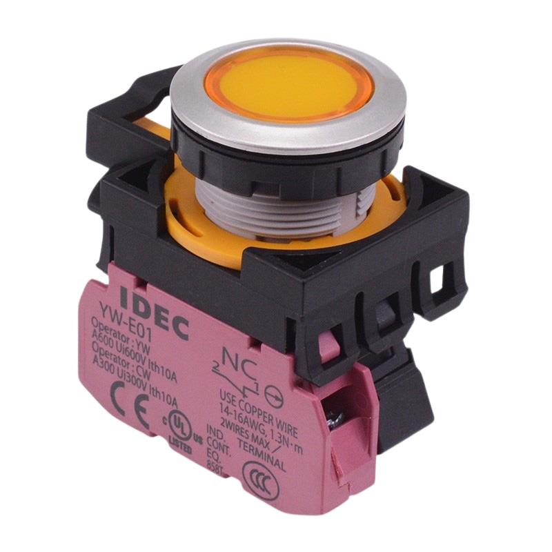 CW4L-M1E01Q4Y Yellow 24V illuminated Metallic Momentary Push Button Switch 1NC IP65 IDEC