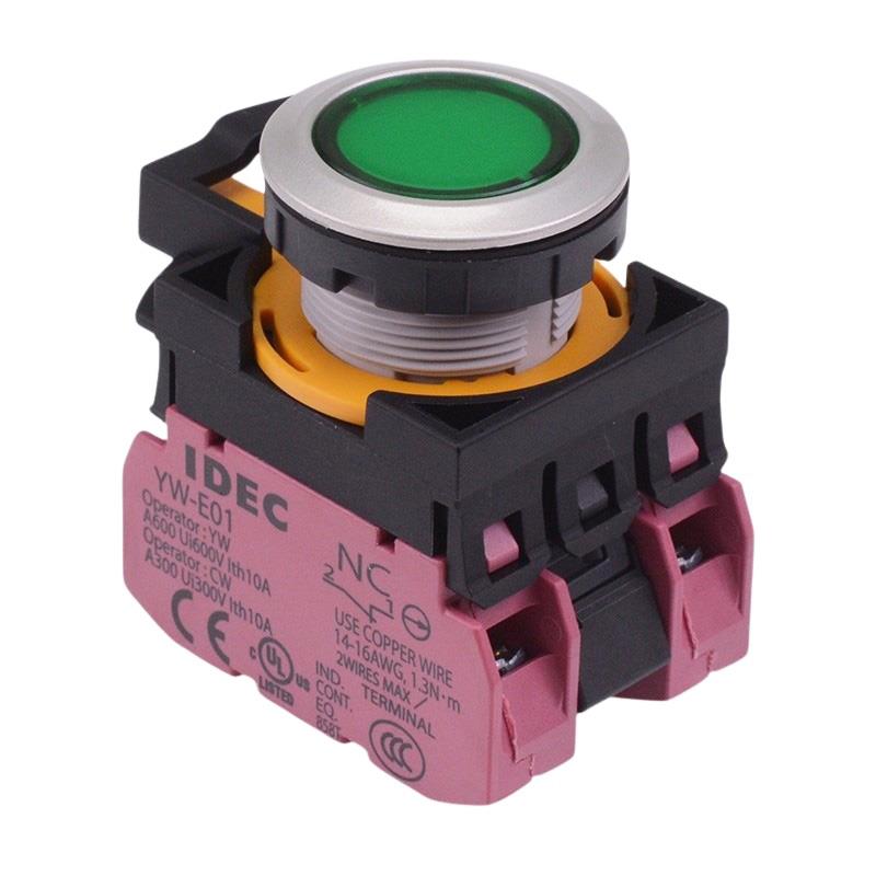 CW4L-M1E02Q4G Green 24V illuminated Metallic Momentary Push Button Switch 2NC IP65 IDEC