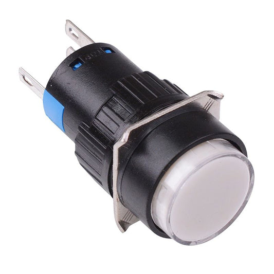 White Round Latching 16mm Push Button Switch NO/NC 230V
