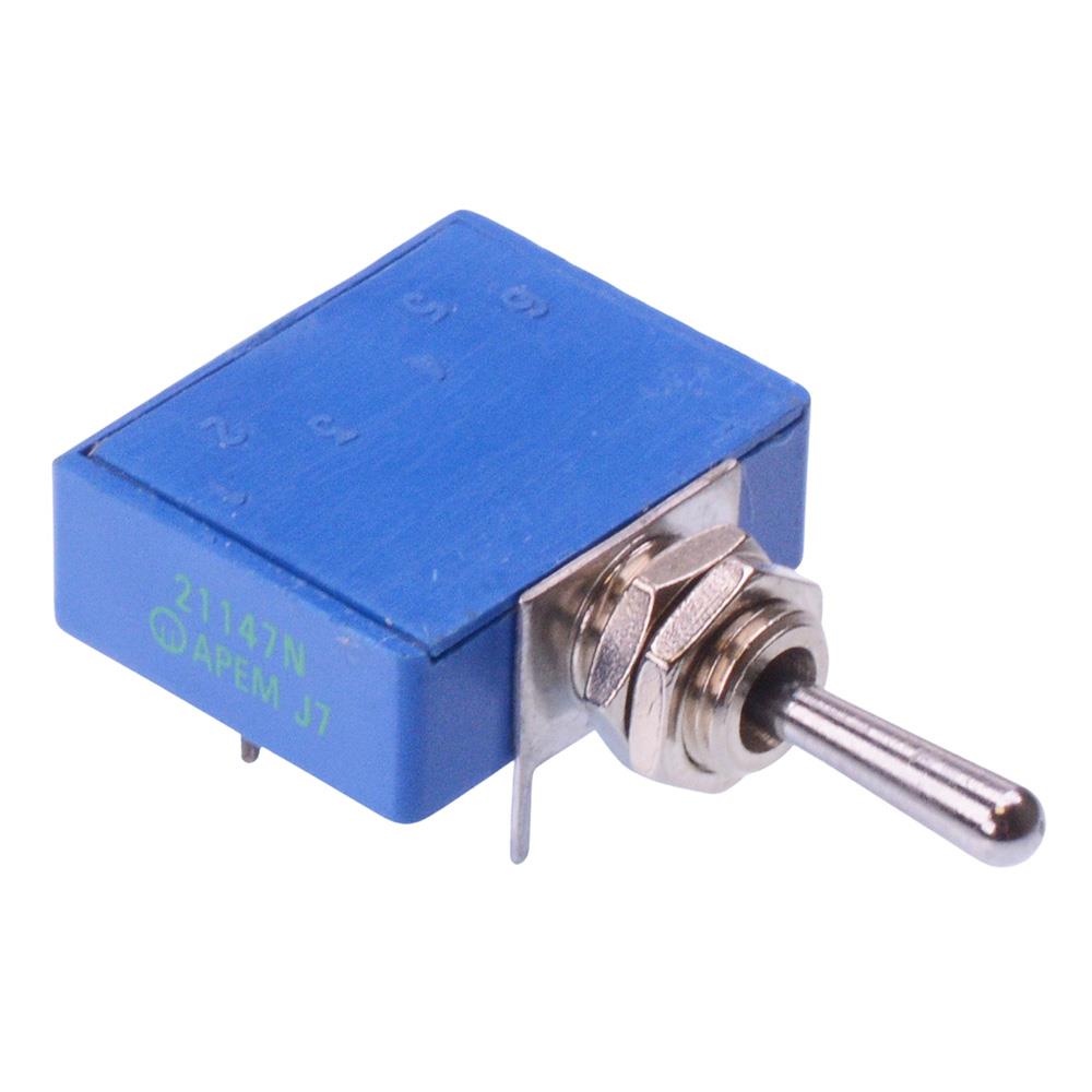 21147NA APEM (On)-Off-(On) Momentary Low Profile PCB Toggle Switch DPDT 4A 30VDC