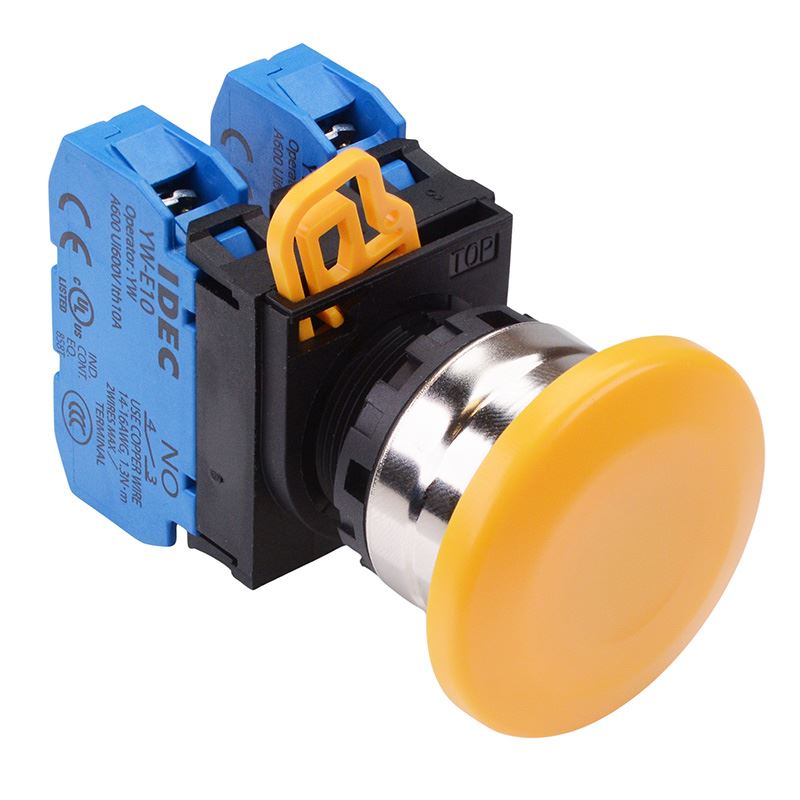 YW4B-M4E20Y Yellow 22mm Metal Bezel Mushroom Momentary Push Button Switch 2NO IP65 IDEC
