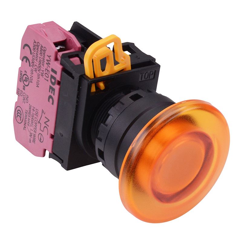 YW1L-A4E01Q4A Amber 24V illuminated 22mm Mushroom Maintained Push Button Switch NC IP65 IDEC