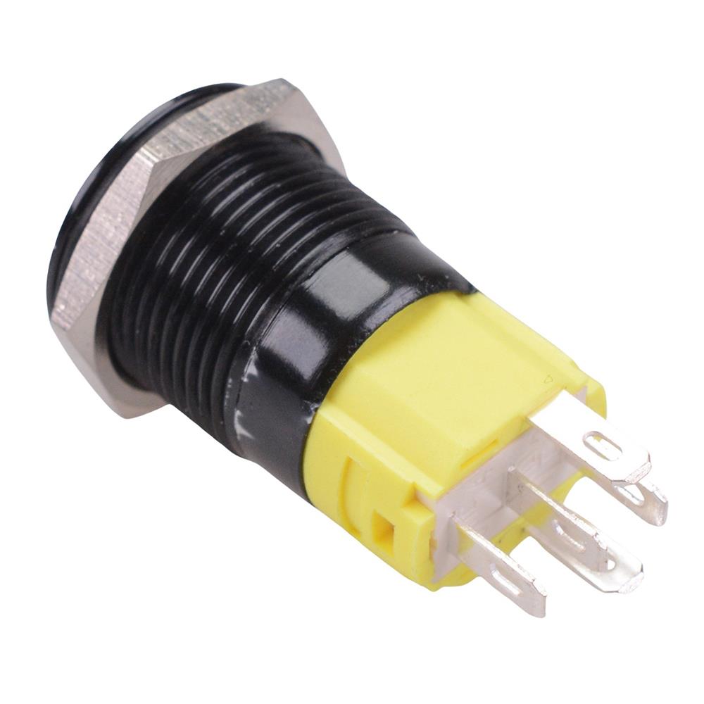 Green LED On-On Latching 16mm Black Vandal Resistant Push Button Switch SPDT