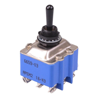 6659-03 APEM Black On-Off-On 12mm Toggle Switch 3PDT 6.5A