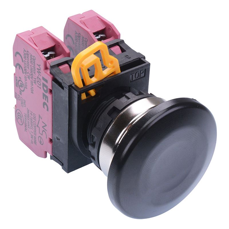 YW4B-A4E02B Black 22mm Metal Bezel Mushroom Maintained Push Button Switch 2NC IP65 IDEC