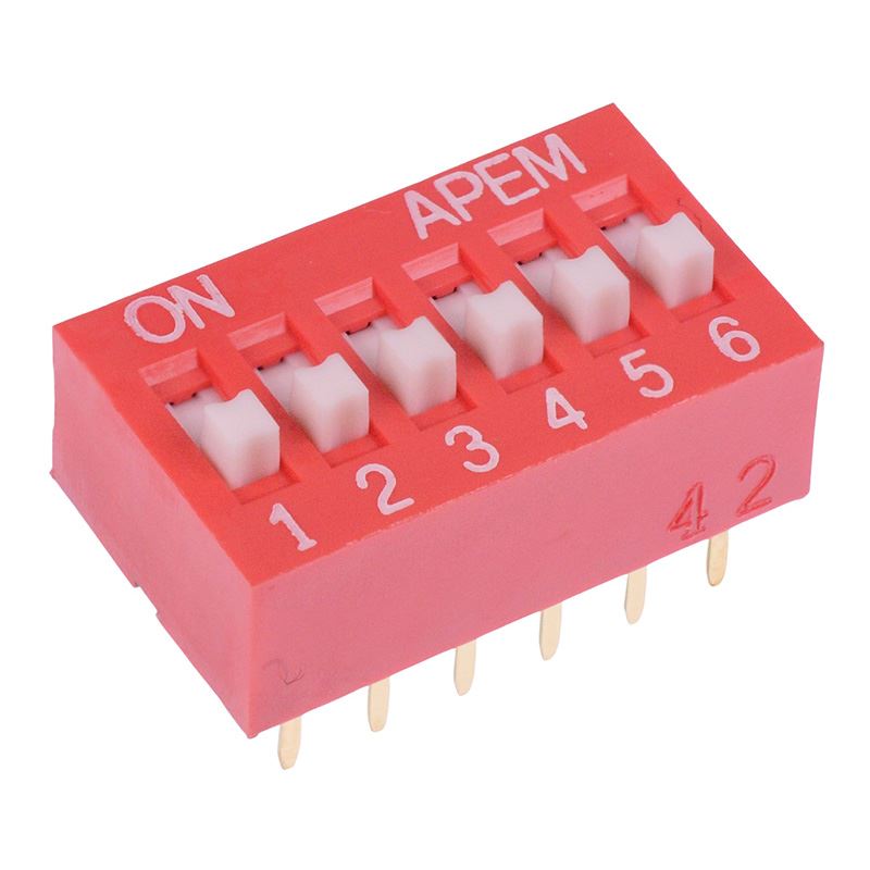 NDS-06-V 6 Way Raised Actuator DIP Switch SPST APEM