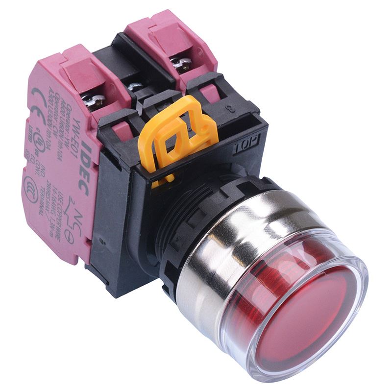 YW4L-MF2E02Q3R Red 12V illuminated 22mm Metal Bezel Momentary Shrouded Push Button Switch 2NC IP65 IDEC