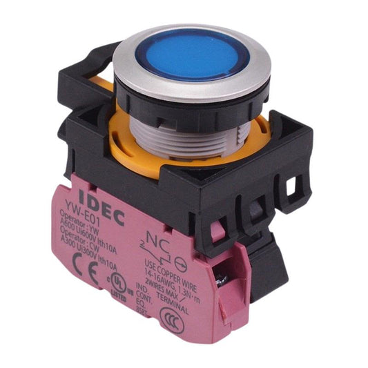 CW4L-M1E01Q3S Blue 12V illuminated Metallic Momentary Push Button Switch 1NC IP65 IDEC