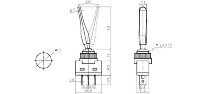 Long Paddle On-Off Black Toggle Switch SPST 20A