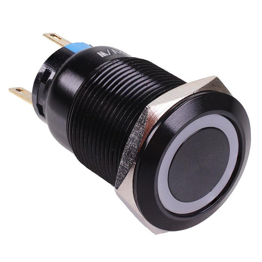 Warm White LED Latching On-On 19mm Black Vandal Resistant Push Switch