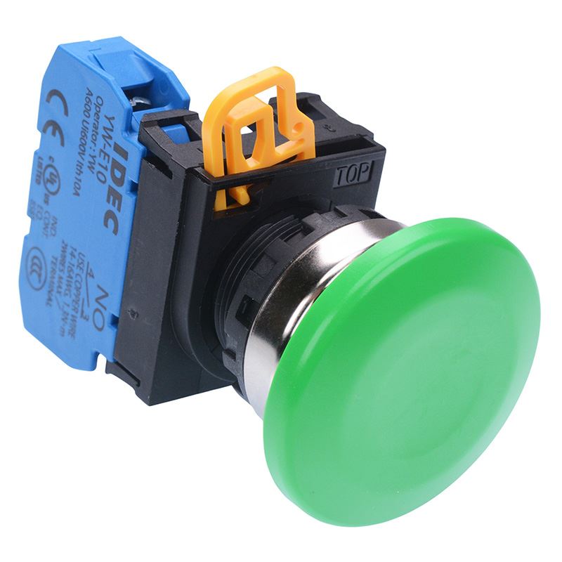 YW4B-A4E10G Green 22mm Metal Bezel Mushroom Maintained Push Button Switch NO IP65 IDEC