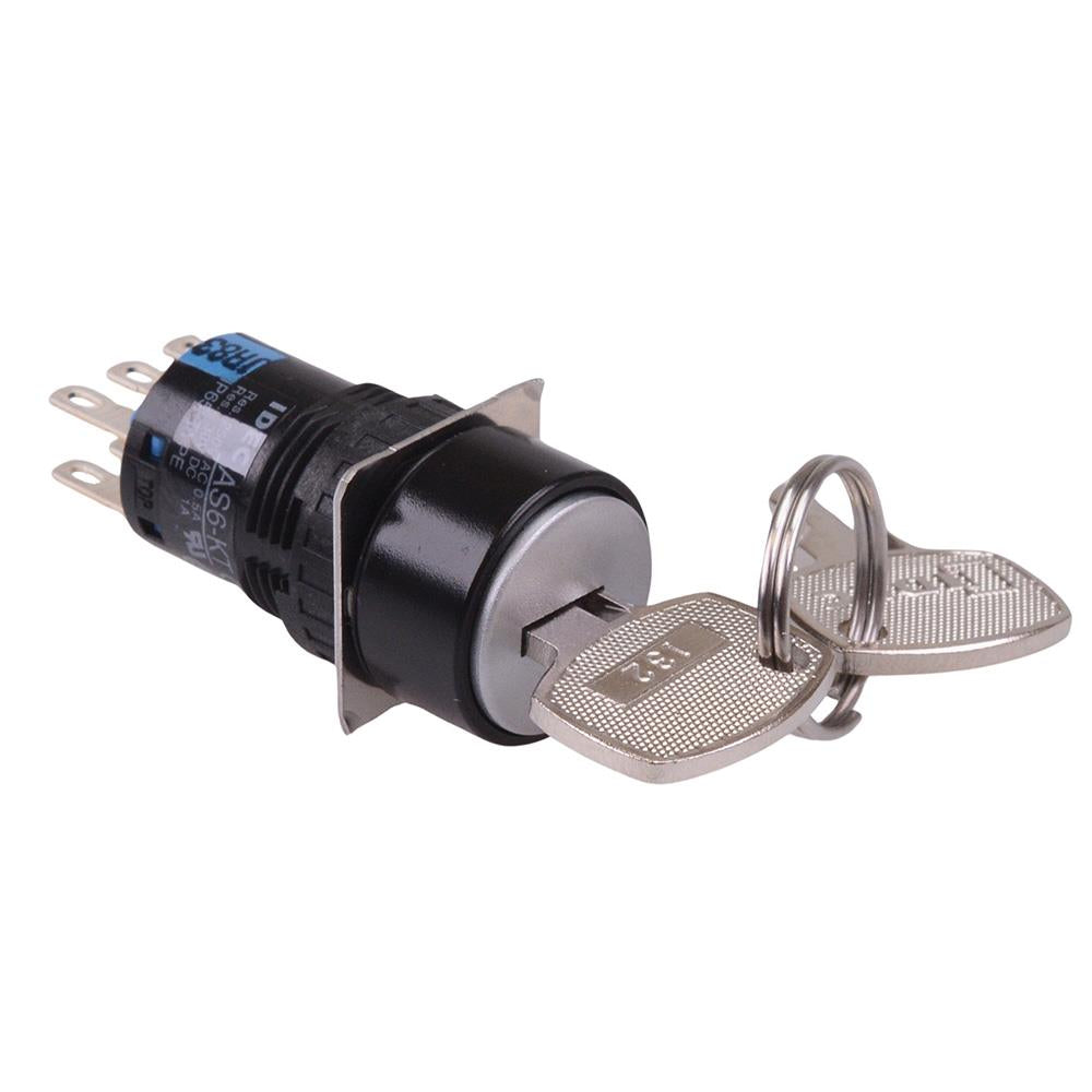 AS6M-3KT2PA 3 Position 16mm Latching Key Switch DPDT IDEC