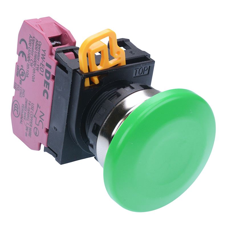 YW4B-A4E01G Green 22mm Metal Bezel Mushroom Maintained Push Button Switch NC IP65 IDEC