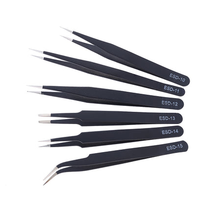 6pcs Tweezers Set Precision Anti-static Stainless Steel