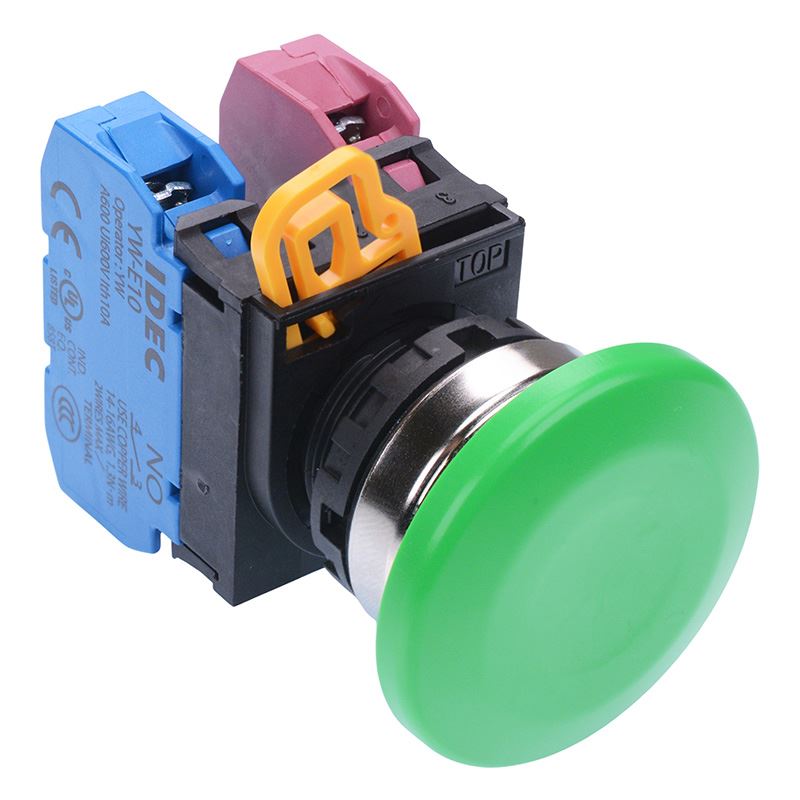 YW4B-M4E11G Green 22mm Metal Bezel Mushroom Momentary Push Button Switch 1NO-1NC IP65 IDEC