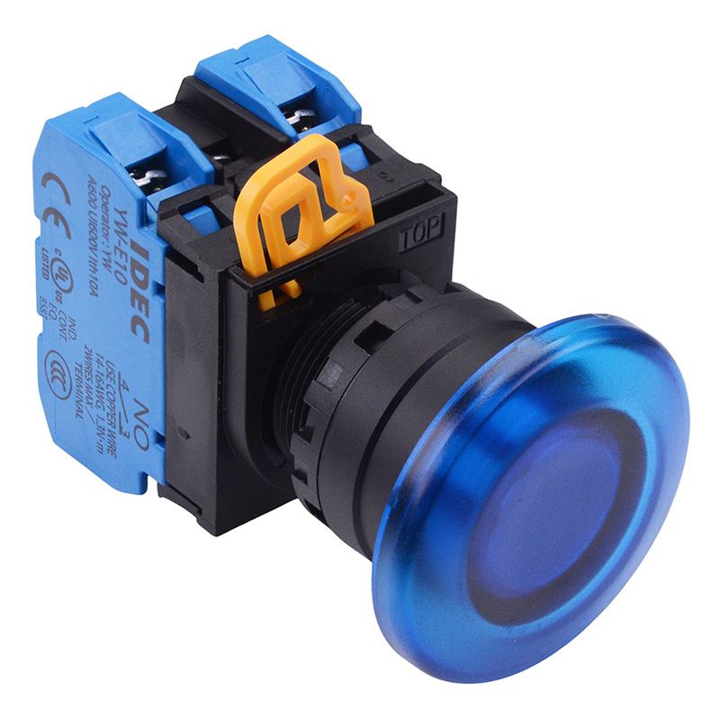 YW1L-A4E20Q4S Blue 24V illuminated 22mm Mushroom Maintained Push Button Switch 2NO IP65 IDEC
