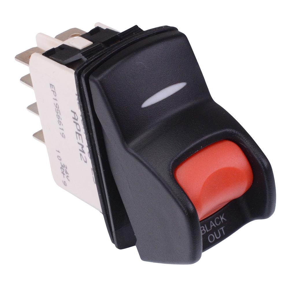 KL46CAKJG226STB64 APEM On-On Red 24V Locking Power Rocker Switch DPDT IP68
