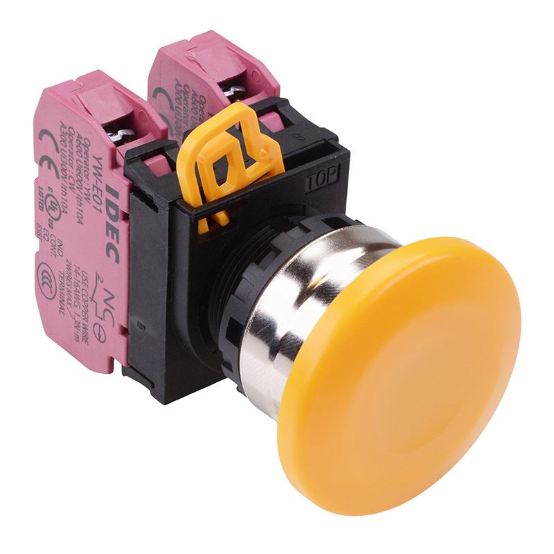 YW4B-A4E02Y Yellow 22mm Metal Bezel Mushroom Maintained Push Button Switch 2NC IP65 IDEC