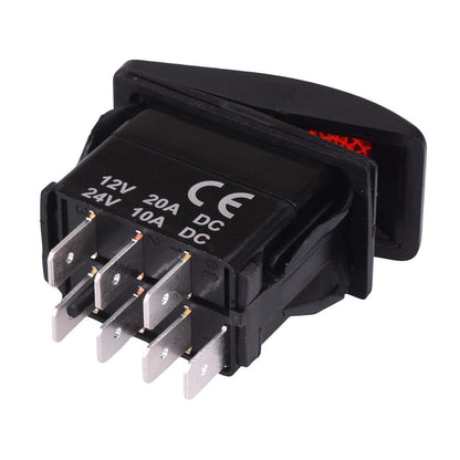 Red illuminated On-Off-(On) Momentary Automotive Rocker Switch DPDT 10A 12-24V