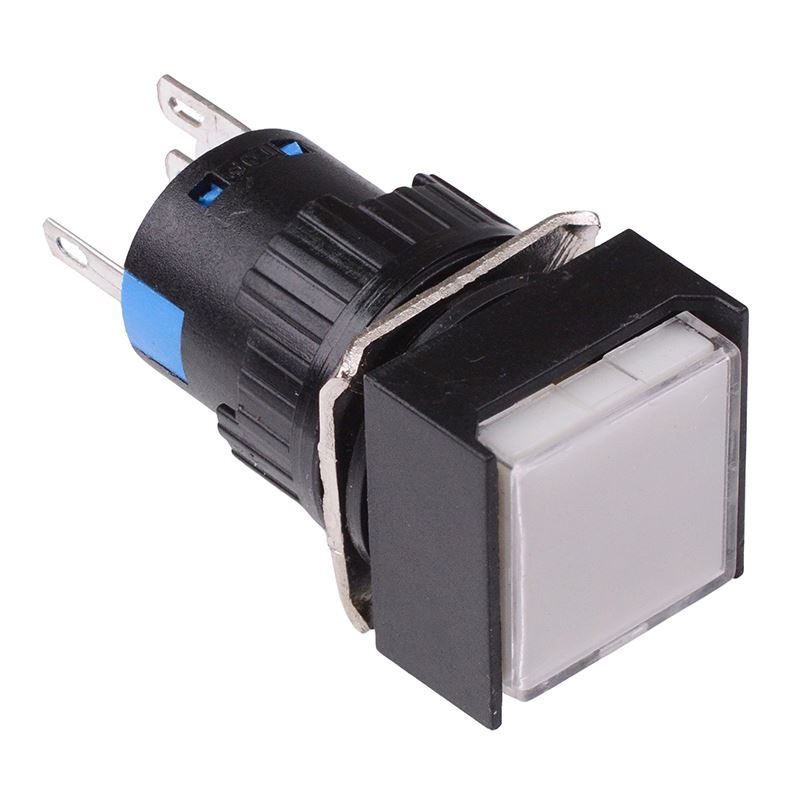 White Square Latching 16mm Push Button Switch NO/NC 12V