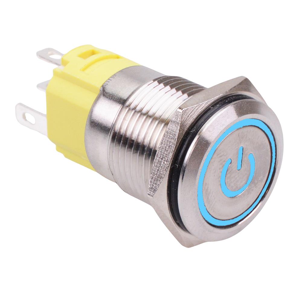 Blue LED Power On-On Latching 16mm Vandal Push Button Switch SPDT