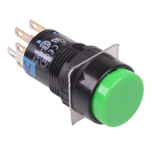 AB6M-A2PGC Green 16mm Latching Round Push Button Switch IP65 DPDT