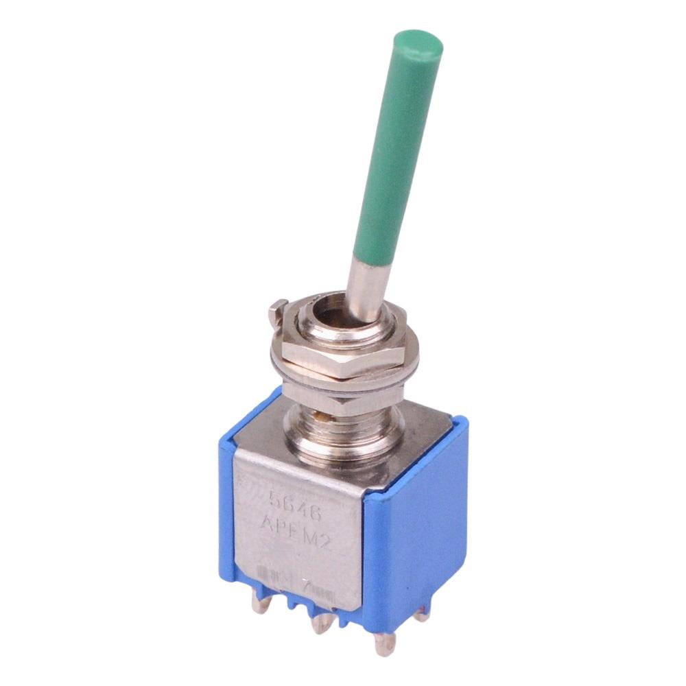 5646AB-21+U643 APEM Green Long Lever On-On Miniature Toggle Switch DPDT