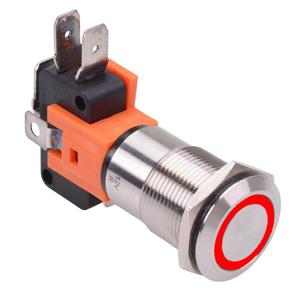 Red LED 19mm Momentary Vandal Resistant Push Button Switch SPDT 21A 12V