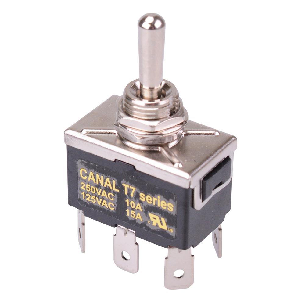 T7A27A3B2H5R (On)-Off-(On) Momentary 12mm Toggle Switch DPDT 10A 250VAC
