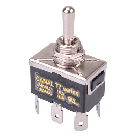 T7A27A3B2H5R (On)-Off-(On) Momentary 12mm Toggle Switch DPDT 10A 250VAC