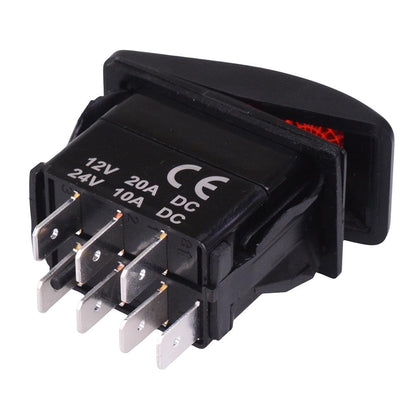 Red illuminated On-Off-On Automotive Rocker Switch DPDT 10A 12-24V IP68