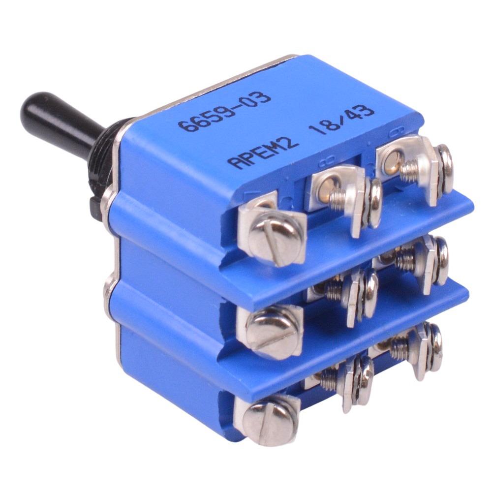 6659-03 APEM Black On-Off-On 12mm Toggle Switch 3PDT 6.5A