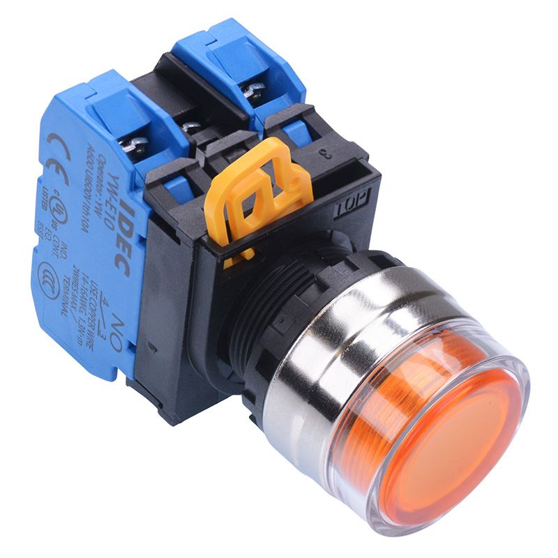 YW4L-MF2E20Q3A Amber 12V illuminated 22mm Metal Bezel Momentary Shrouded Push Button Switch 2NO IP65 IDEC