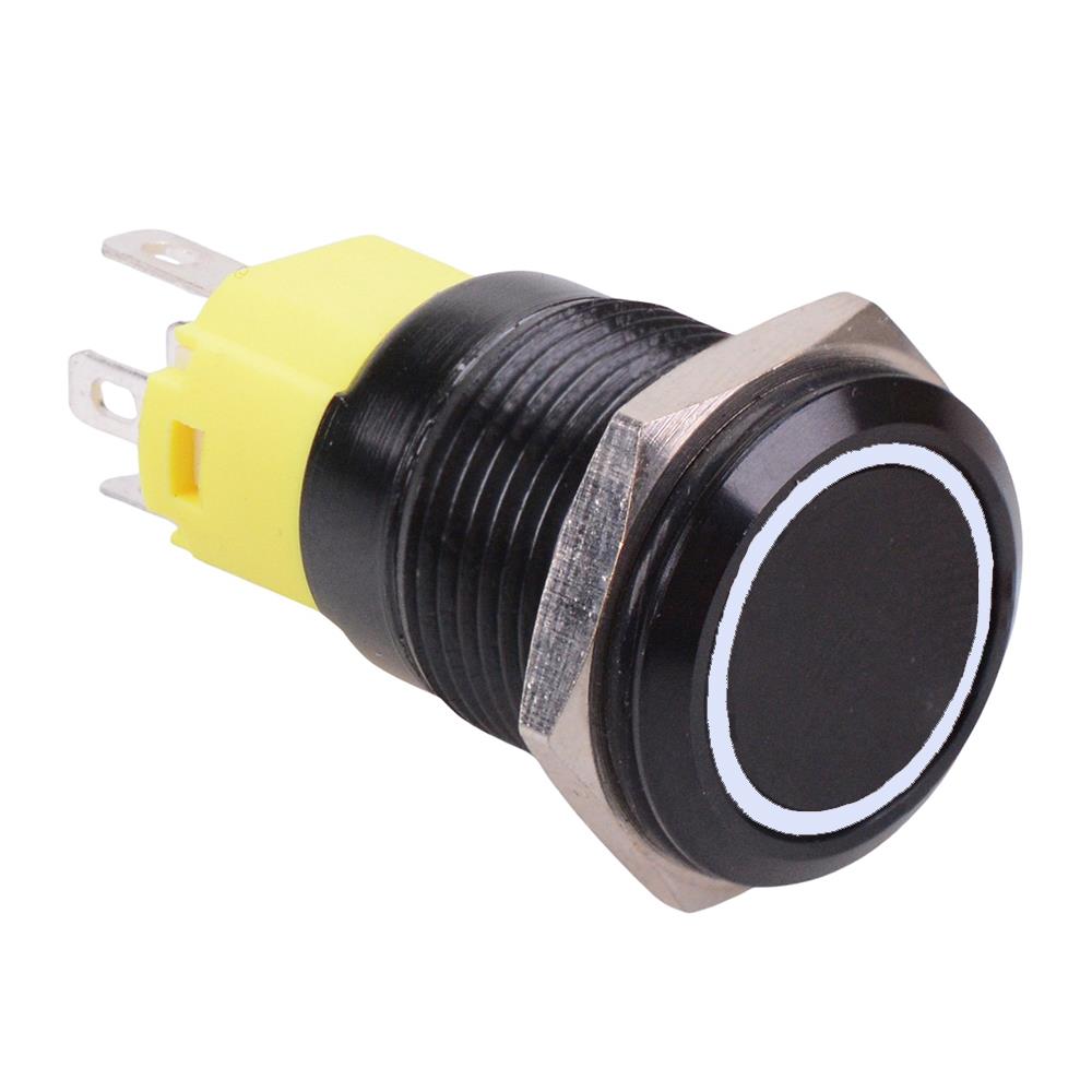 White LED On-(On) Momentary 16mm Black Vandal Resistant Push Button Switch SPDT