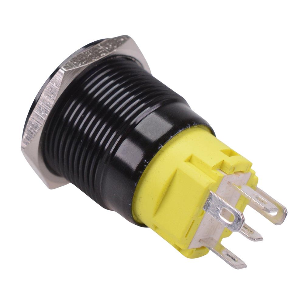 Green LED On-(On) Momentary 19mm Black Vandal Resistant Push Button Switch SPDT