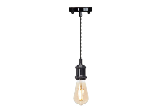 4lite Vintage Design Single Lighting Pendant with ST64 Amber Coated Filament LED Bulb