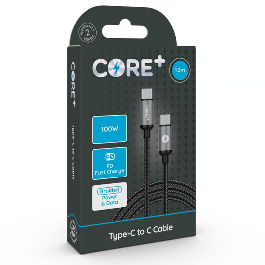 CORE+ 100W PD Type-C to C Cable 1.2m Braided Grey 5A